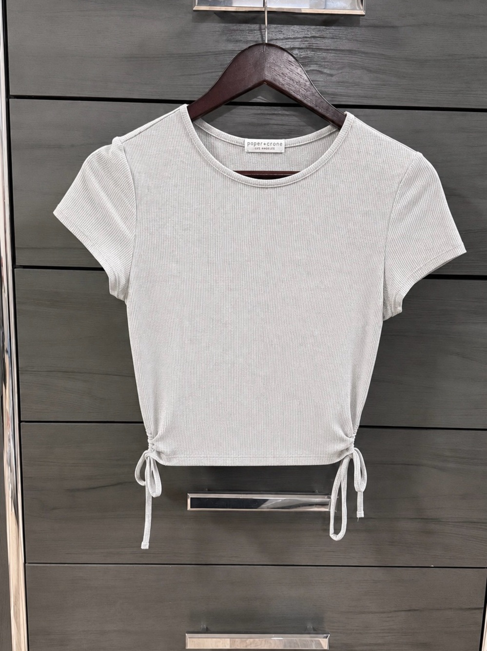 Paper Crane White Ribbed Side-Tie Crop Tee